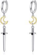 wholesale 925 Sterling Silver Crescent Moon & Sword Drop Dangle Earrings Norse Viking s for Women Girls-0-0