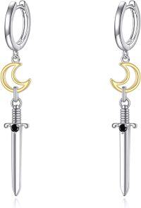 wholesale 925 Sterling Silver Crescent Moon & Sword Drop Dangle Earrings Norse Viking s for Women Girls-Moon Dagger