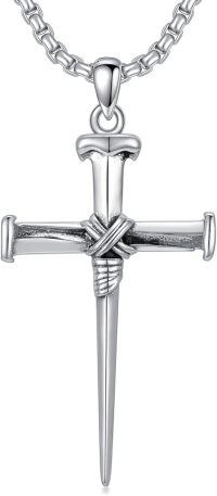 wholesale 925 Sterling Silver Cross Pendant With Nail Detail-1-1-Silver