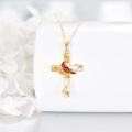 wholesale 14K Gold Red Cardinal Cross Pendant Necklace, 16 Chain, Faith Love Loyalty Gift, 29.3x16.7mm-0-1