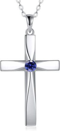 wholesale 925 Sterling Silver Birthstone Origami Cross Pendant Necklace-September