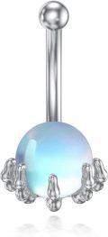 wholesale 925 Sterling Silver Moonstone Belly Button Ring 14G 8mm Navel Ring-0-0