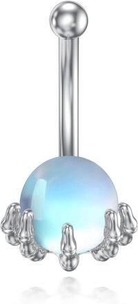 wholesale 925 Sterling Silver Moonstone Belly Button Ring 14G 8mm Navel Ring-Moonstone-A