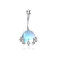 wholesale 925 Sterling Silver Moonstone Belly Button Ring 14G 8mm Navel Ring-Moonstone-A