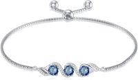 wholesale  Sterling Silver 5mm Gemstone 3 Stone Adjustable Tennis Bracelet w 7+2in Chain ( chars)-London Blue