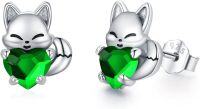 wholesale 925 Sterling Silver Crystal Fox Earrings Birthstone Studs for Sensitive Ears-Silver-05-May