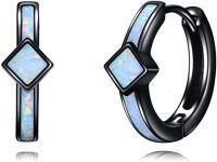 wholesale 925 Sterling Silver Opal Square Huggie Hoop Earrings for Men & Women - Mother's Day Gift Idea-13-Opal Hoop Earrings