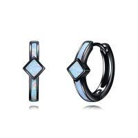 wholesale 925 Sterling Silver Opal Square Huggie Hoop Earrings for Men & Women - Mother's Day Gift Idea-13-Opal Hoop Earrings