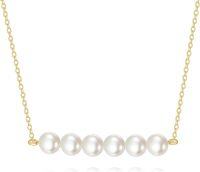 wholesale 14K Gold Freshwater Pearl Bar Chain Necklace 6mm White Pearls Minimalist Jewelry for Women Girls Gift Boxed-6 White