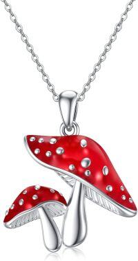 wholesale 925 Sterling Silver Red Enamel Mushroom Snail Pendant Necklace for Women-Chain,Elegant