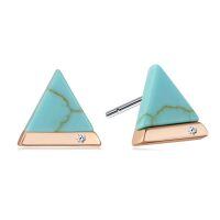 wholesale 925 Sterling Silver Rose Gold Plated Turquoise Triangle Cz Stud Earrings-Rose Gold