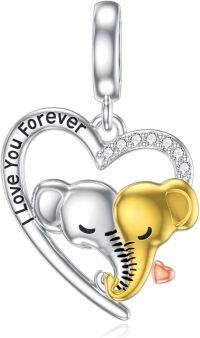 wholesale 925 Sterling Silver Lucky Elephant Heart Charm - Hypoallergenic Romantic I Love You Forever Engraved Gift for Women Wife Girlfriend-Double Elephant