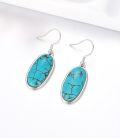wholesale 925 Sterling Silver Genuine Turquoise Oval Drop Earrings with 925 Sterling Silver Gold Plating-0-5