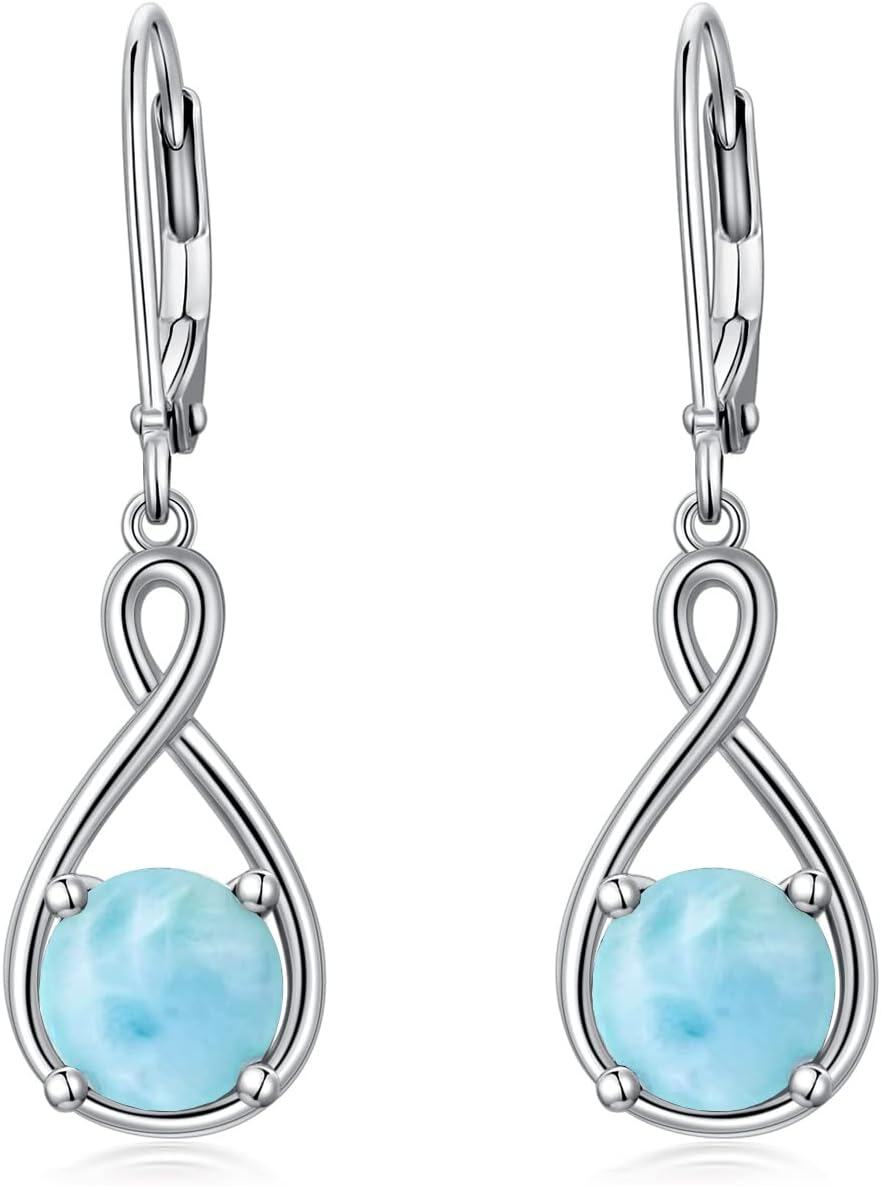 Sterling Silver Birthstone Dangle Drop Earrings Infinity Valentine s Day Jewelry Gifts for Women Girls-Larimar
