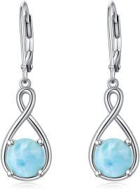 wholesale 925 Sterling Silver Birthstone Threader Earrings Infinity Long Chain Drop Pull Through 12 Stone Birthday Jewelry Gifts for Women-Larimar