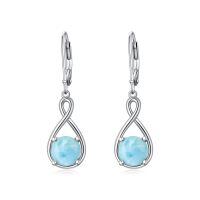 wholesale 925 Sterling Silver Birthstone Threader Earrings Infinity Long Chain Drop Pull Through 12 Stone Birthday Jewelry Gifts for Women-Larimar