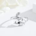 wholesale 925 Sterling Silver Cute Panda Rings Wholesale With Leaves-0-2