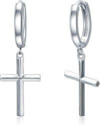 wholesale 925 Sterling Silver Cross Pendant Drop Earring Set Punk Gothic Fashion Jewellery Gifts for Women/Men-Beveled Cross Earrings