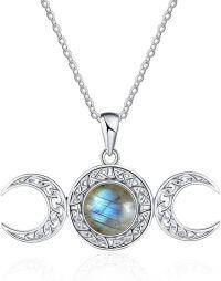 wholesale 925 Sterling Silver & Labradorite Triple Moon Goddess Necklace for Women-Labradorite