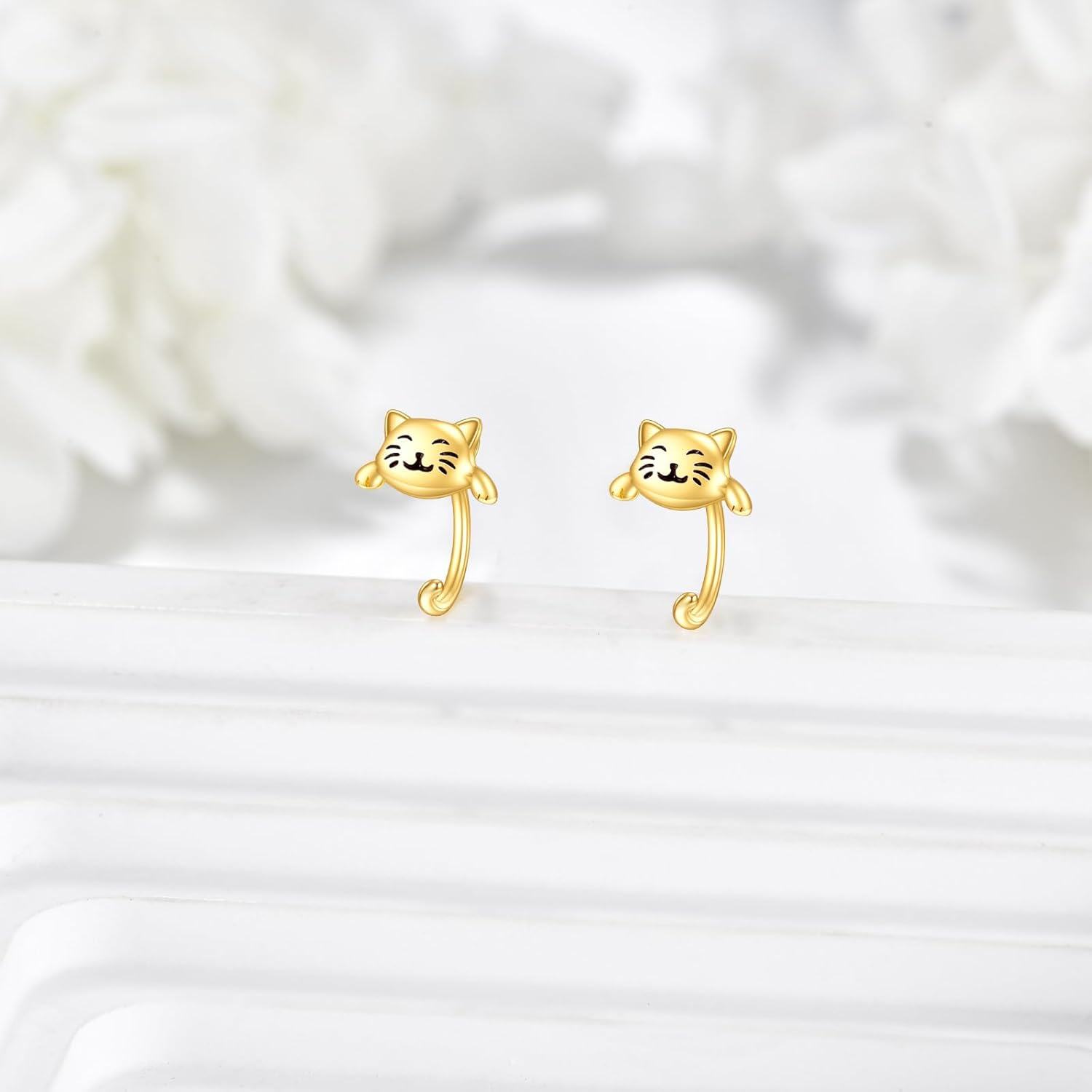 14K Gold Stone Dainty Half Hoop Huggie Earrings Cute Animal Jewelry Gifts for Women-0-3