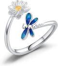 wholesale 925 Sterling Silver Animal Ring with Flower Adjustable Highland Cow Hummingbird Dragonfly Jewelry for Women-0-0