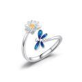 wholesale 925 Sterling Silver Animal Ring with Flower Adjustable Highland Cow Hummingbird Dragonfly Jewelry for Women-0-0