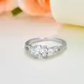 TOUPOP Sterling Silver Moissanite 3-Stone Round Cut Engagement Ring Size 4.5-14.5-0-4