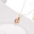 wholesale 18K Gold Rose Quartz Double Love Heart Pendant Necklace for Women-0-2