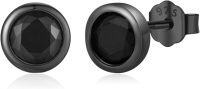 wholesale 925 Sterling Silver Round Cut Black Onyx CZ Stud Earrings for Women and Men-B - Black Cubic Zircon (8 MM)