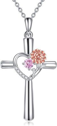 wholesale 925 Sterling Silver Birthstone Flower Necklace Christian Valentine s Birthday Gifts for Women ( )-Oct