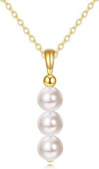 wholesale 14K Gold Freshwater Pearl Drop Pendant Necklace for Women-05-3 Pearl (6MM) Necklace