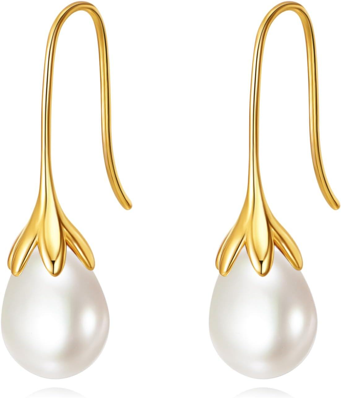 Sterling Silver Birthstone Vintage Teardrop Dangle Earrings for Women-Pearl B