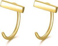 wholesale Gold 14k Minimalist Bar Huggies Ear Cuffs - Hypoallergenic Jewelry for Women & Teenage Girls-Gold Bar