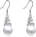 wholesale 925 Sterling Silver Spiral CZ & Pearl Drop Dangle Leverback Earrings-0-0