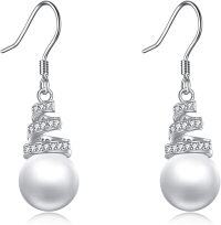 wholesale 925 Sterling Silver Spiral CZ & Pearl Drop Dangle Leverback Earrings-Spiral pearl earrings