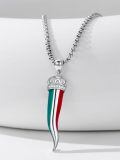 wholesale 925 Sterling Silver Italy Crowned Horn Necklace w/Africa Map & PR Flag Pendant s for Him Her-0-2
