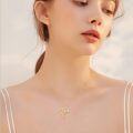 wholesale 14K Gold Heart-Shaped Calla Lily Pendant with White Stones and Accents - 16 Chain (Length Options)-0-1