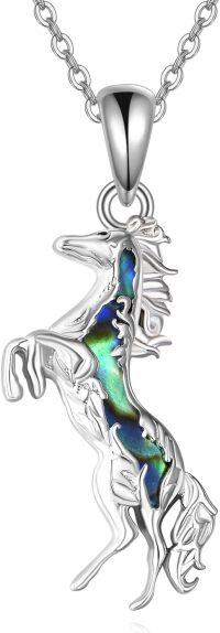 wholesale 925 Sterling Silver Abalone Shell Horse Pendant Necklace for Women Horse Lovers -Horse 3
