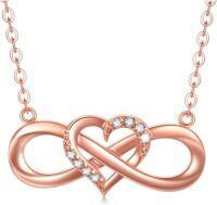 wholesale 14K Rose Gold Diamond Heart Infinity Pendant Necklace for Women 18 inch-Rose Gold