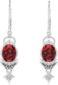 wholesale Sterling Silver 3 5ct Birthstone Vintage Butterfly Dangle Earrings for Women-Garnet