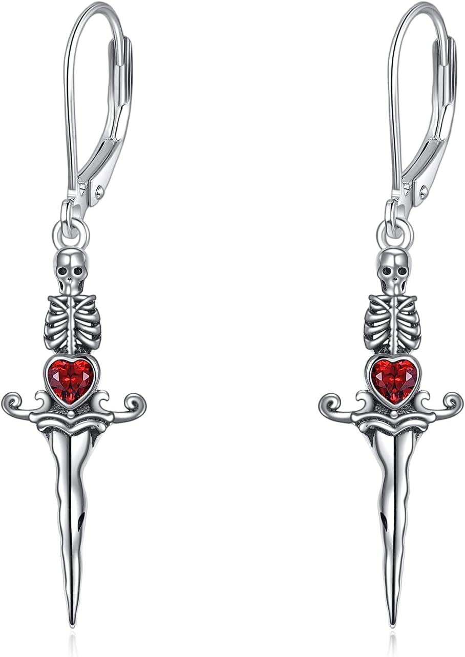 Sterling Silver Gothic Snake Sword Skeleton Cat Uterus Hand Skull Sword Drop Earrings Gothic Jewelry Gifts for Women-0-0