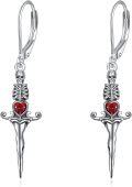 wholesale 925 Sterling Silver Red Heart Gothic Sword Dangle Earrings for Women-0-0