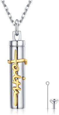 wholesale 925 Sterling Silver Cross Cylinder Cremation Urn Pendant with Chain and Funnel Set - Memorial Keepsake Jewelry for Ashes-D-Faith