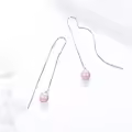wholesale 925 Sterling Silver Pink Pearl Long Chain Threader Dangle Earrings Wholesale-0-3