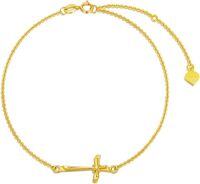 wholesale 14K Gold Sideways Cross Charm Bracelet with Diamond Accent - Religious Gifts for Her (Yellow)-14K Gold-Yellow