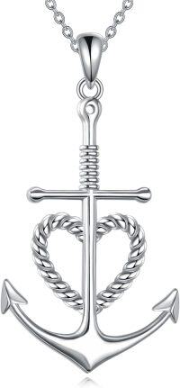 wholesale 925 Sterling Silver Anchor Necklace with Heart Cross Pendant Faith Hope Charity Jewelry for Women Men Birthday Gifts-A01-Silvery anchor