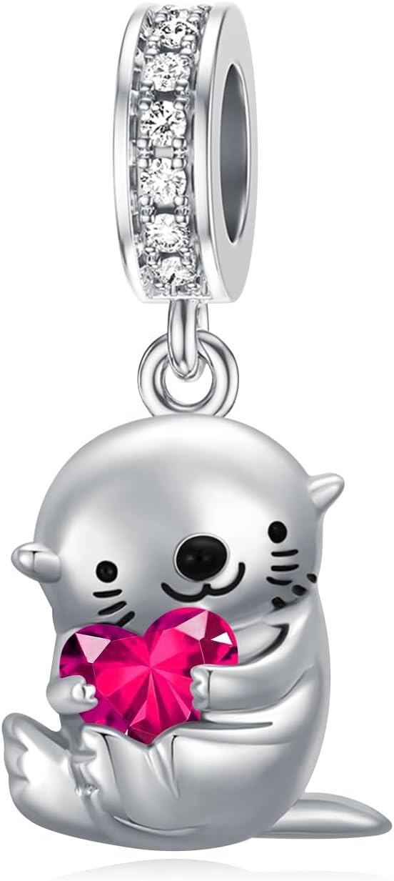 Sterling Silver Birthstone Otter Charm Bead for Jewelry Making  Char-07-Jul-Otter