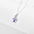 wholesale 925 Sterling Silver & Crystal Purple Butterfly Necklace - 26mm Pendant, 18+2 Chain, Transformation Symbol, Gift for Women-0-1
