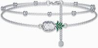 wholesale 925 Sterling Silver Pineapple Charm Ankle Anklet with Green Leaf and Chain Adjuster for Women Girls Gifts-Pineapple Anklet 9\"-11\"