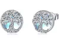 TOUPOP Sterling Silver Moonstone Yoga Lotus Tree Of Life Sea Turtle Butterfly Celtic Knot Elephant Stud Earrings-style_name:1-Tree of Life